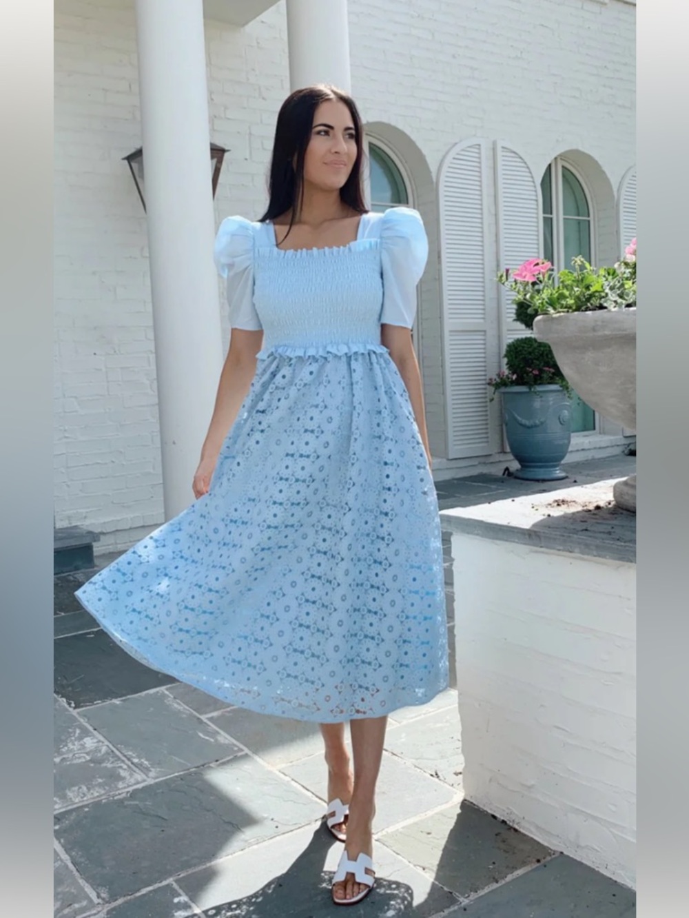 Rachel Parcell  Light Blue Puff Sleeve Eyelet Midi Dress